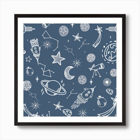 Space Voyage Blue Art Print