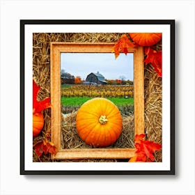 Close Up Of A Gourd Resting On Rustic Hay In An October Garden Encased By Orange Pumpkins Autumn L (1) Art Print