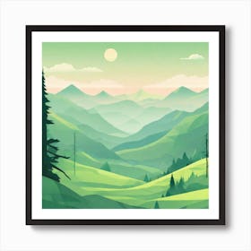 Misty mountains background in green tone 207 Art Print