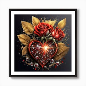 Heart and beautiful red rose 19 Art Print