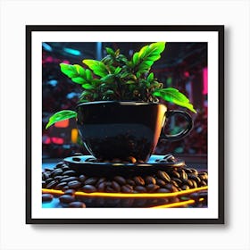 Coffee Cup With Plant Art Print