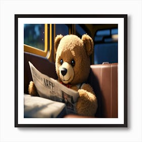 Teddy Bear Reading Newspaper Poster