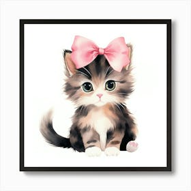 Cute Kitten With Pink Bow 3 Art Print