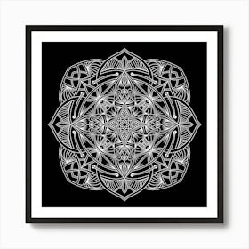 White Mandala on Black Background Art Print