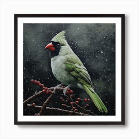 Ohara Koson Inspired Bird Painting Northern Cardinal 4 Square Art Print