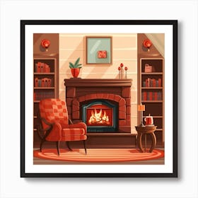 Living Room With Fireplace Art Print