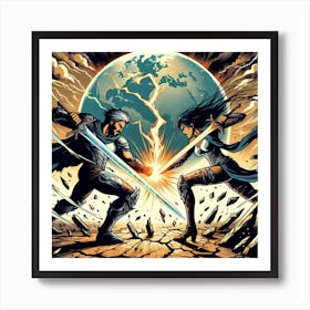 Two Swordsmen Fighting Art Print