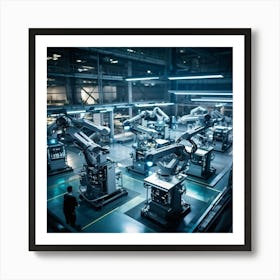 Aerial Drone View Capturing A Sprawling Futuristic Factory Panels Of Intricate Ai Control Systems B (5) Art Print