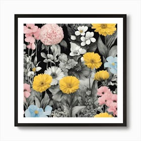 Black And Yellow Flowers 2 Art Print