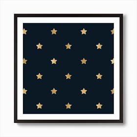 Gold Stars On A Black Background Art Print