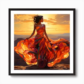 Woman In An Orange Dress Art Print