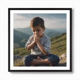 A Little Boy praying on the mountain Art Print