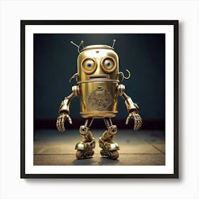 Firefly Quirky Frightened Robot On Roller Skates With A Gold Aluminum Can Head 27223 Art Print