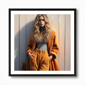 Fashion Girl In Orange Coat Art Print