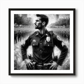 Police Officer In Front Of A Crowd Art Print