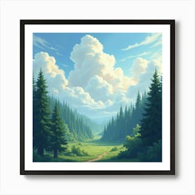 Ethereal Watercolor Clouds Over Ancient Forest 1 Art Print