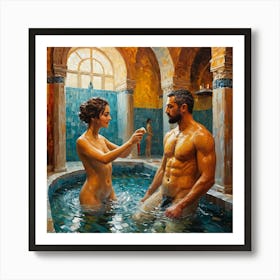 Couple In A Hot Tub Art Print