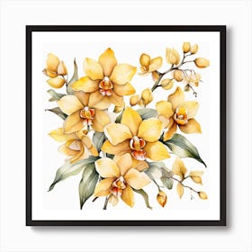 Pattern with Yellow Orchid flowers Art Print