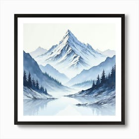 Platinum Watch, Watercolor, Snowy Mountain Range 1 Art Print