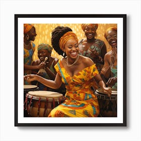 African Women Playing Drums 2 Affiche