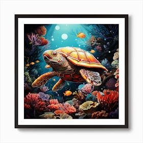 Turtle In The Sea Art Print