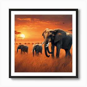 0 Glimpses Of A Herd Of Wild Elephants Crossing A Sa Esrgan V1 X2plus 1 Art Print