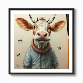 Cow With Horns 2 Art Print