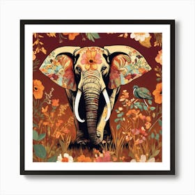Elephant In The Meadow Art Print