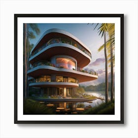 Huge colorful futuristic house design with vibrant details 18 Art Print