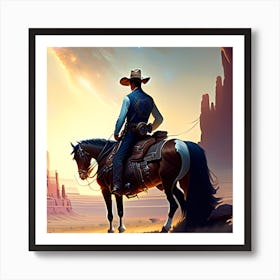 Cowboy On Horseback Art Print