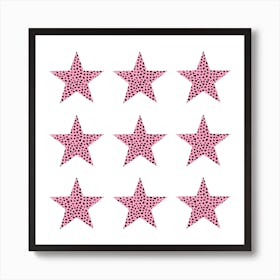 Pink and Black Spotty Stars Pattern Art Print