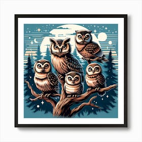 Owl Family Art Print