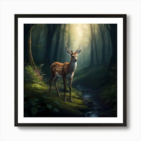 Forest Deer's Refreshment Art Print