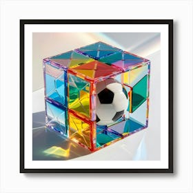 A Image Of Colorful Transparent Rubik S Magic Cube With A Soccer Ball In It Art Print