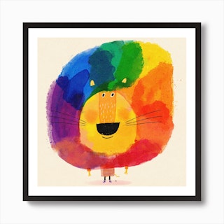 Lion With Rainbow Mane Square Art Print