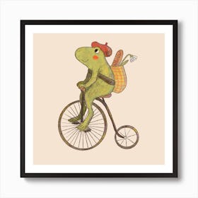 Digital Animals On Wheels Frog Penny Farthing Cycling French Baguette Berret Art Print