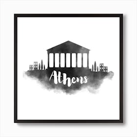 Watercolor Athens Skyline Art Print