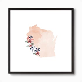 Wisconsin Watercolor Floral State Art Print