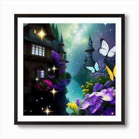 Fairy House With Butterflies Art Print