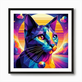 Lavender Low Poly Cat Art Print