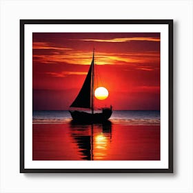 Sailboat At Sunset Art Print