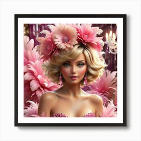 Beautiful Woman In Pink Feathers Art Print