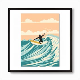 An art print showcasing a captivating portrait of a surfer catching a wave, capturing the thrill and exhilaration of the surfing experience. This dynamic and visually striking art print is perfect for surf enthusiasts and those who seek to infuse their space with the spirit of coastal adventure, bringing a touch of adrenaline to home decor. Art Print