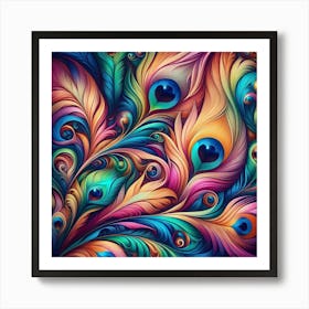 Colorful Peacock Feathers, Abstract 2 Art Print