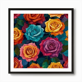 Colorful Roses Seamless Pattern Art Print