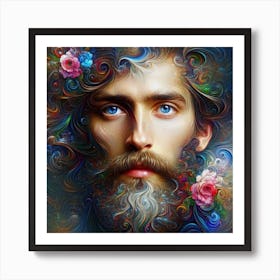 Man With A Beard And Flowers Art Print