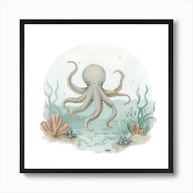 Storybook Style Octopus With Bubbles 2 Art Print