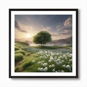 Landscape With White Flowers Art Print