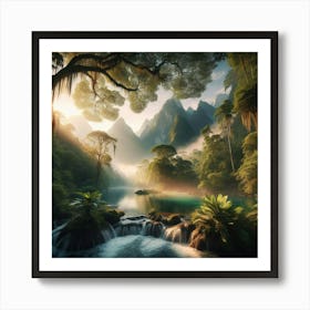 Waterfall In The Jungle 73 Art Print