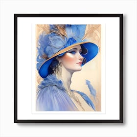 Blue Feathered Hat Affiche